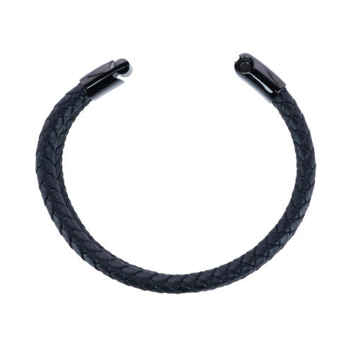 Trafalgar Loose Fit Simple 2 Band Braided Secure Clasp Leather Bracelet In Black