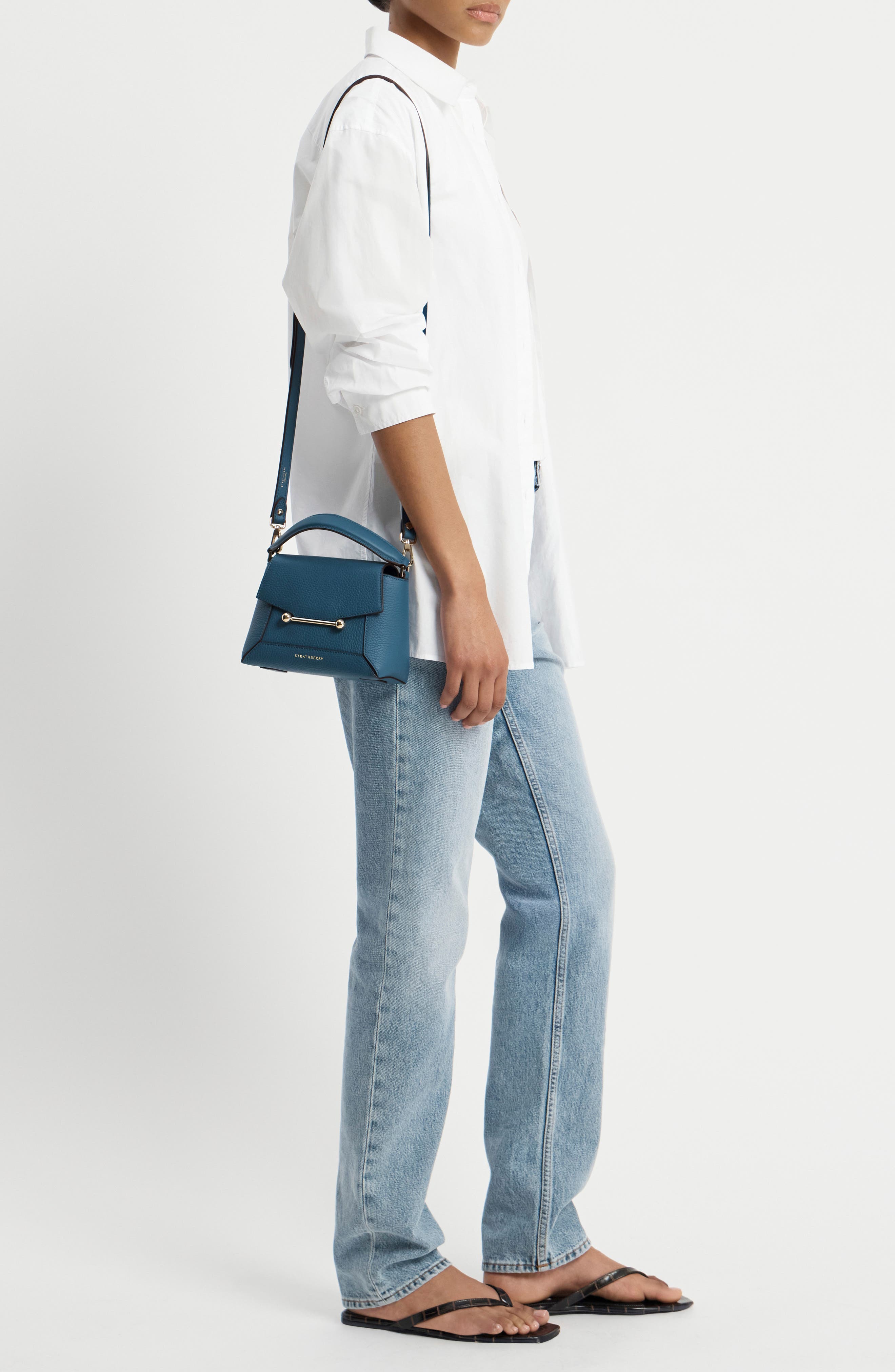 Nano Mosaic Grained Leather Top Handle Bag, Alternate, color, LOCH BLUE