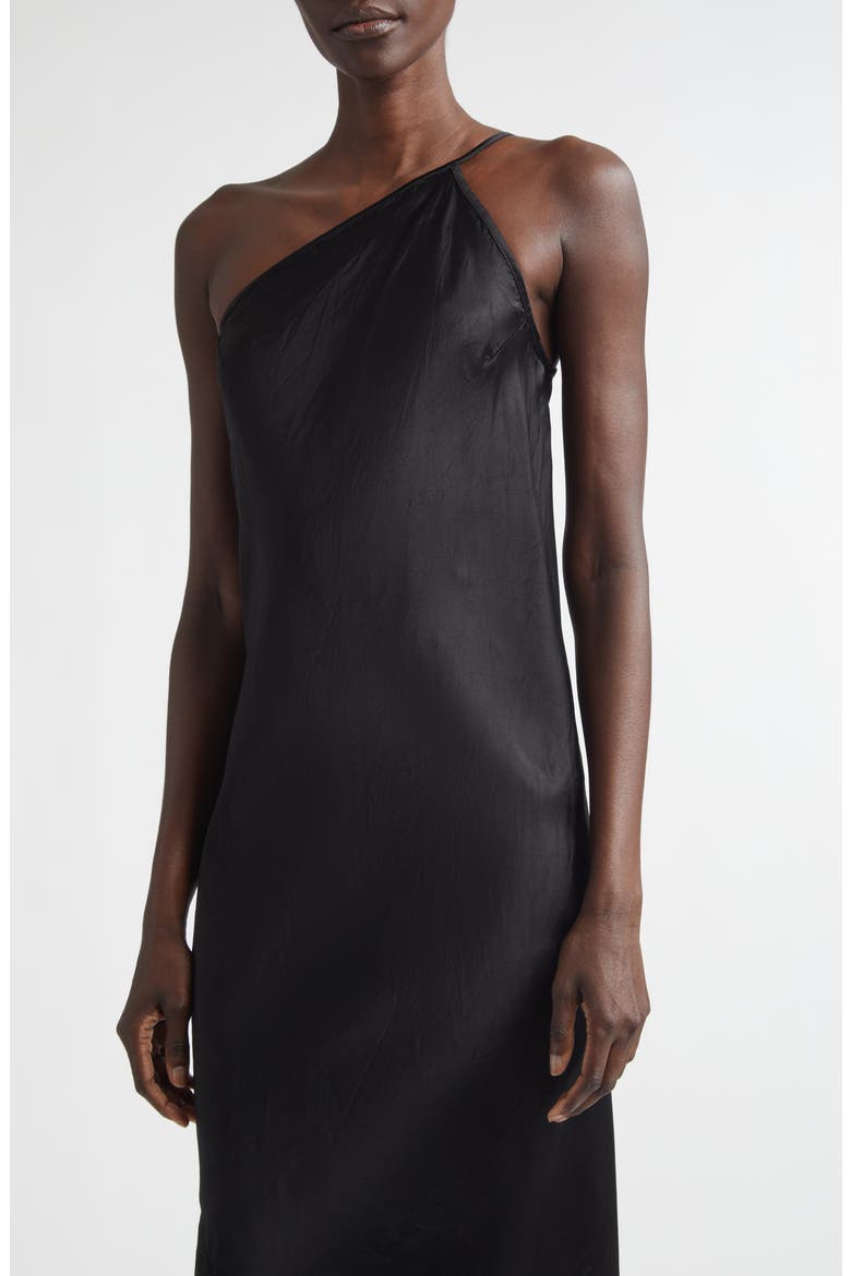 One-Shoulder Satin Midi Dress, Alternate, color, BLACK