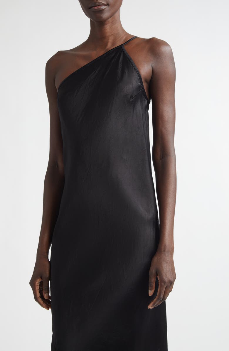 Rick Owens One-Shoulder Satin Midi Dress, Alternate, color, Black