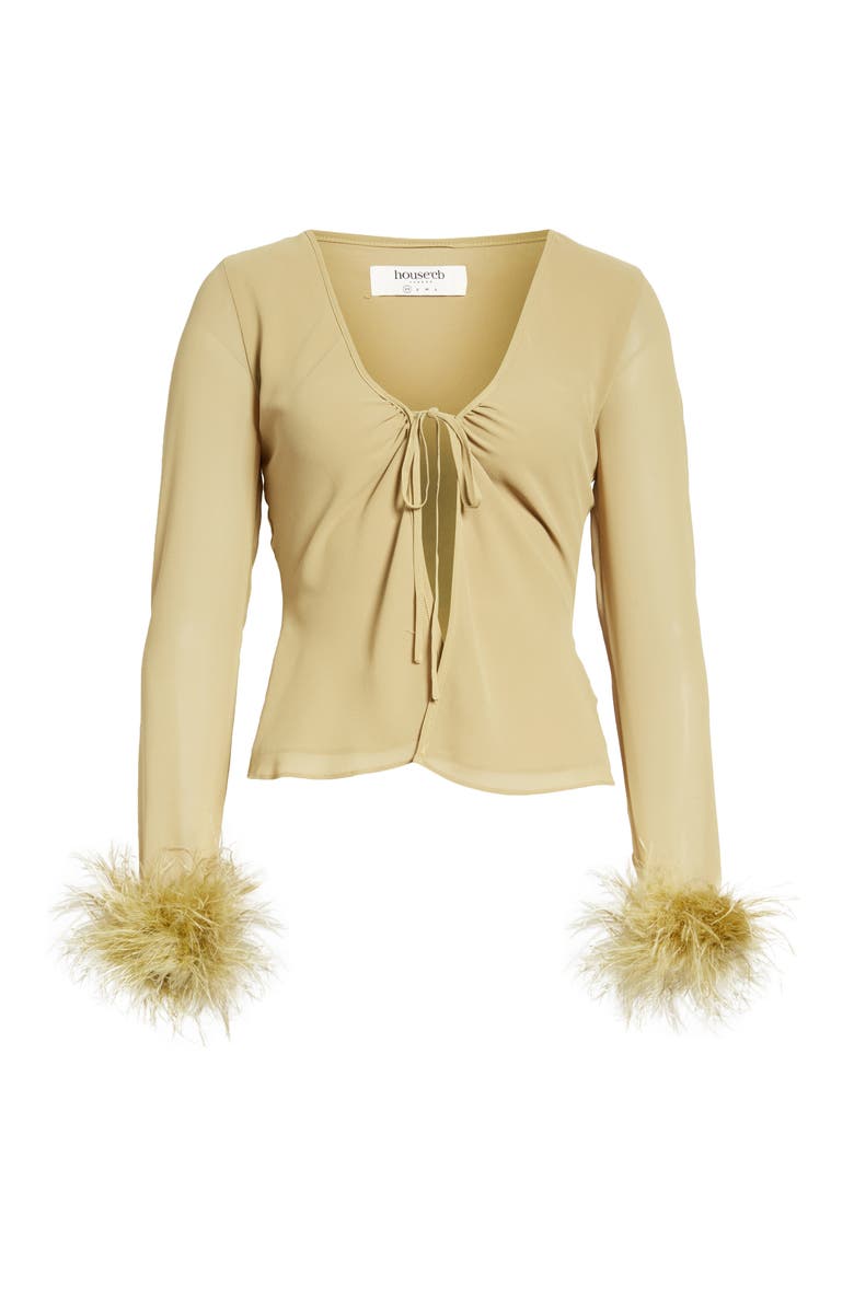HOUSE OF CB Claudia Feather Trim Blouse, Alternate, color, 