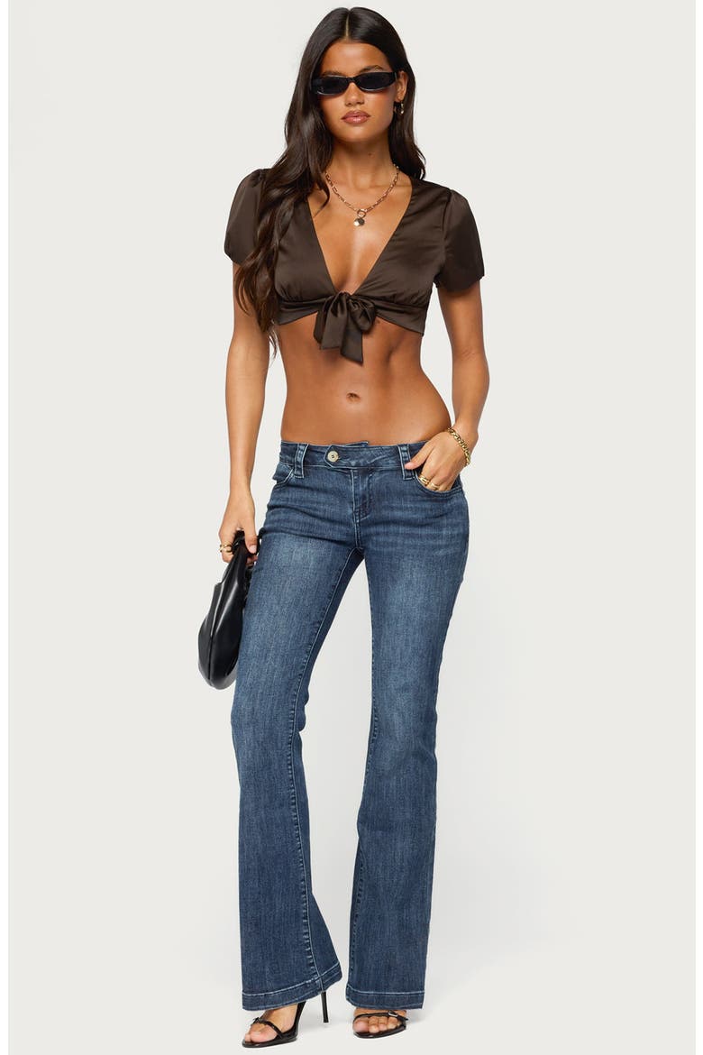 Beki Tie Front Satin Crop Top, Alternate, color, BROWN
