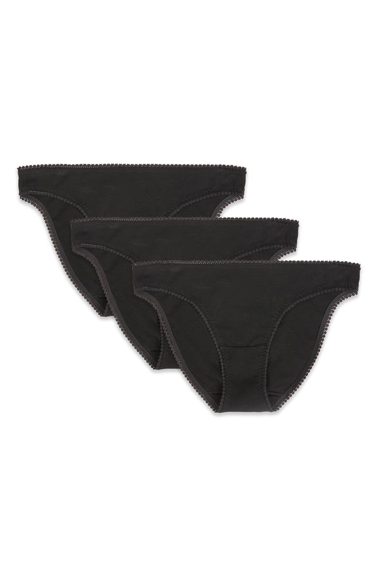 On Gossamer 3-Pack Cotton Hip Bikinis, Main, color, Black