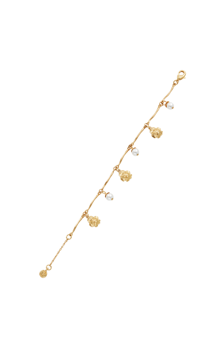 Pansy & Pearl Charm Bracelet, Alternate, color, Gold