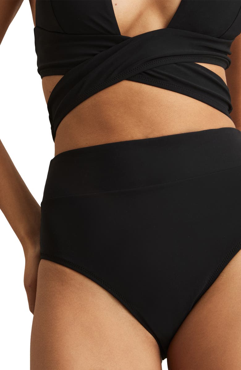 Reiss Helena High Waist Bikini Bottoms, Alternate, color, Black