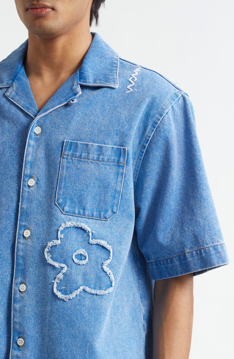 Marni Dillies Patch Denim Camp Shirt, Alternate, color, 