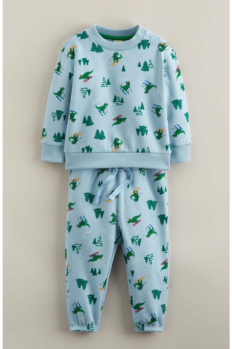 Print Fleece Sweatshirt & Sweatpants Set, Main, color, BLUE BASALT DINOSAUR SKI