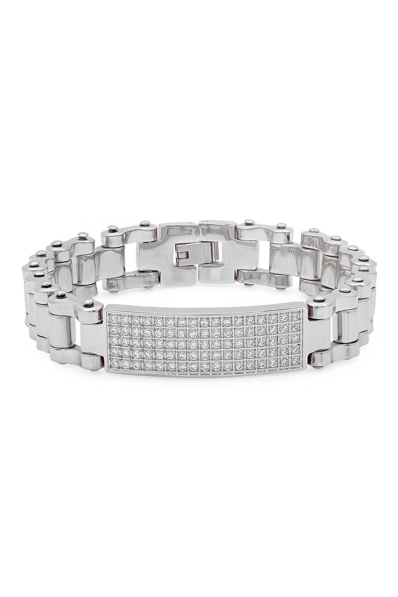 Men's Cubic Zirconia ID Chain Bracelet, Main, color, SILVER