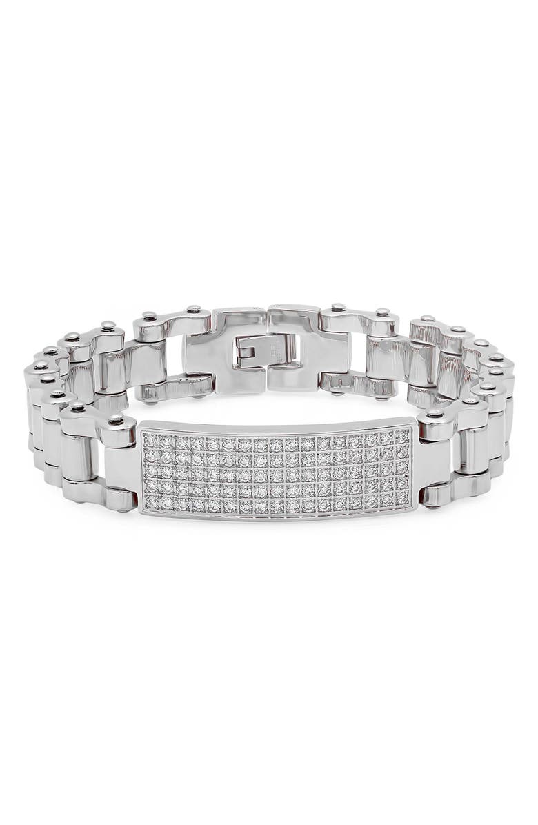 STEELTIME Men's Cubic Zirconia ID Chain Bracelet, Main, color, 