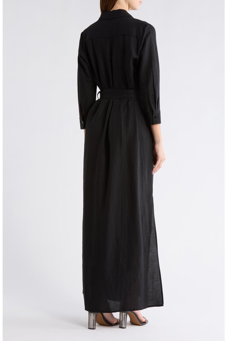 Cameron Belted Linen Blend Maxi Shirtdress, Alternate, color, BLACK