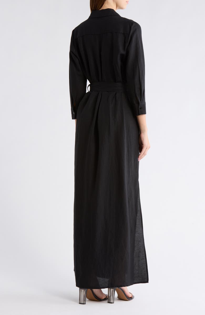 L'AGENCE Cameron Belted Linen Blend Maxi Shirtdress, Alternate, color, Black