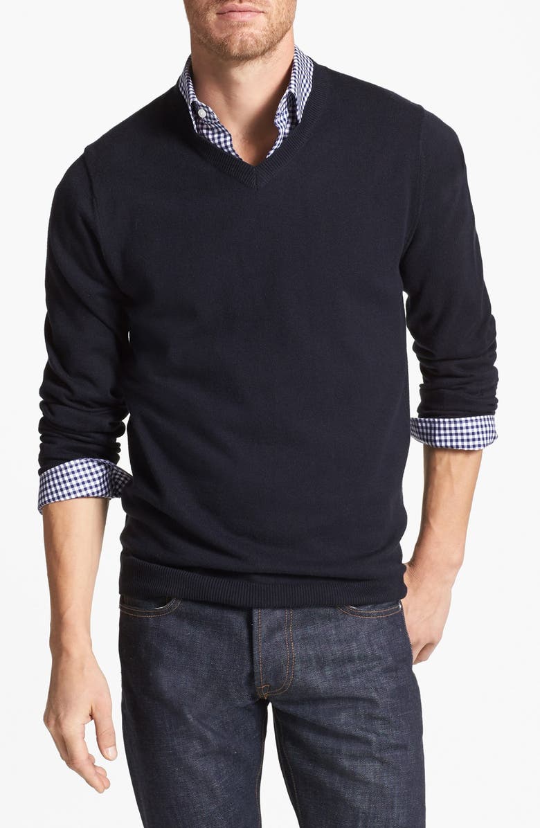 Wallin & Bros. Trim Fit V-Neck Cotton & Cashmere Sweater, Main, color,