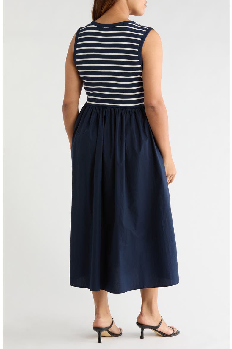 Mixed Media Henley Midi Dress, Alternate, color, NAVY STILL- IVORY GABE STRIPE