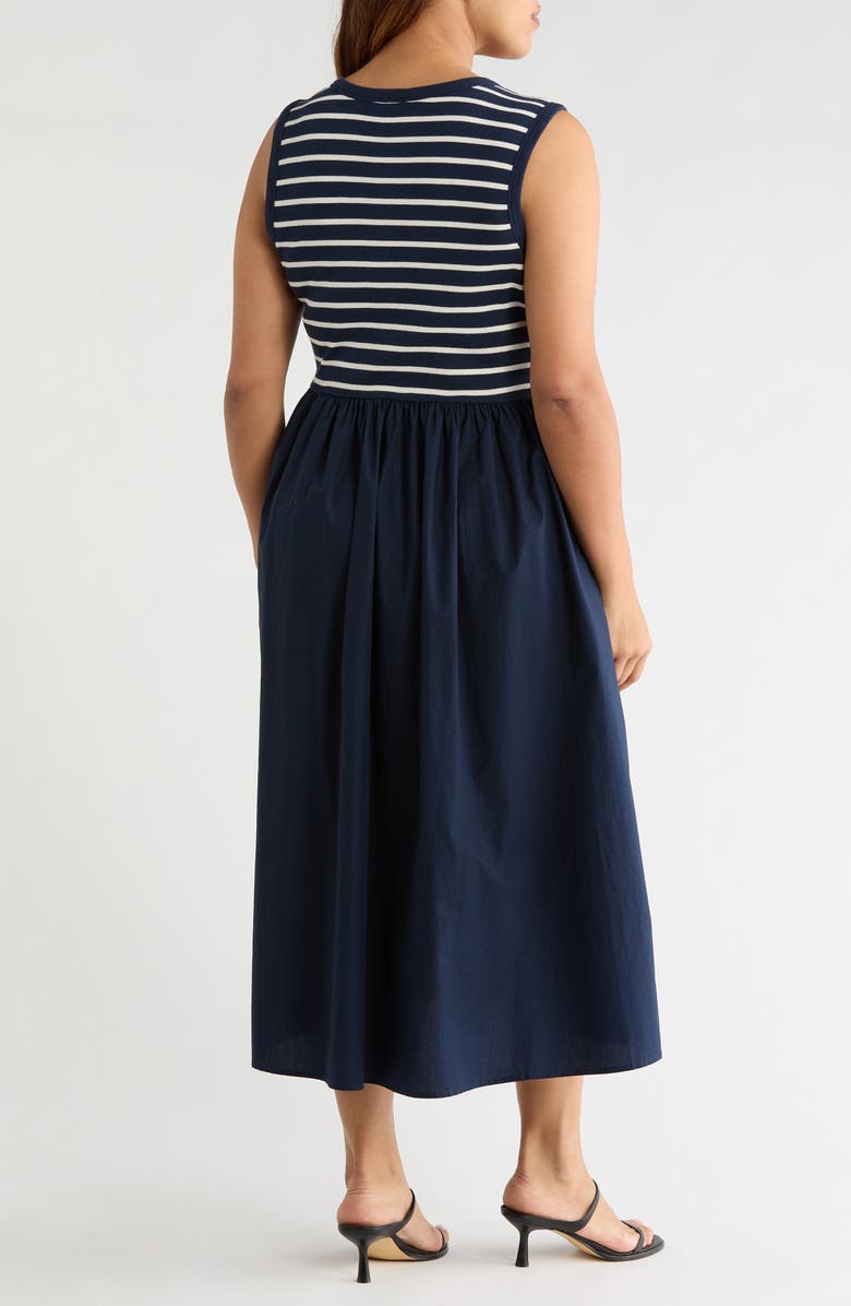 Caslon<sup>®</sup> Mixed Media Henley Midi Dress, Alternate, color, Navy Still- Ivory Gabe Stripe