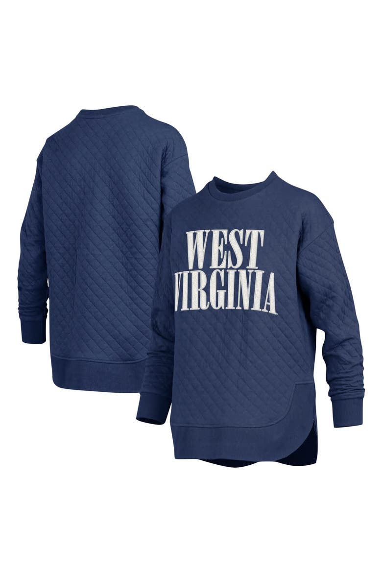 Women's Pressbox Navy West Virginia Mountaineers Quilted Long Sleeve Pullover Sweatshirt, Main, color, Navy
