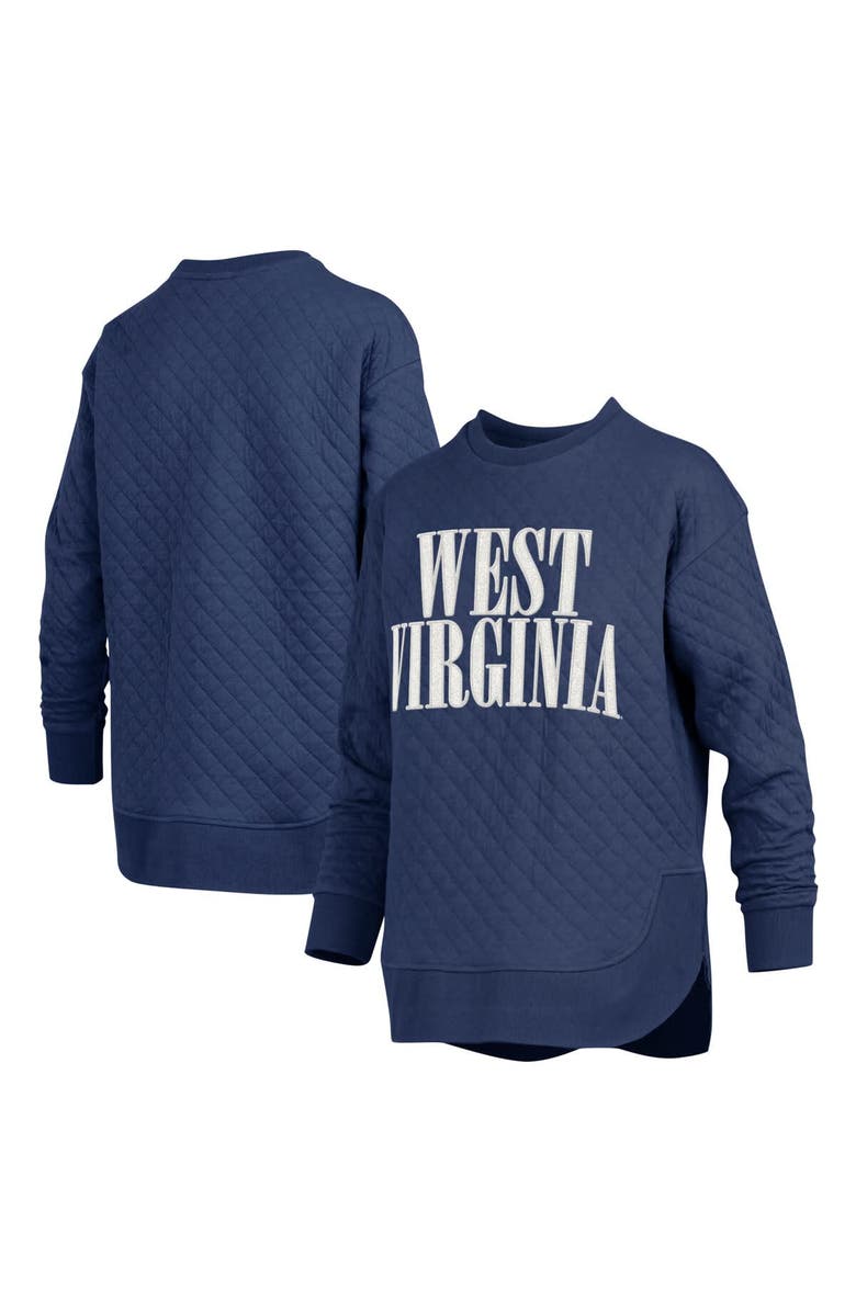 PRESSBOX Women's Pressbox Navy West Virginia Mountaineers Quilted Long Sleeve Pullover Sweatshirt, Main, color, Navy