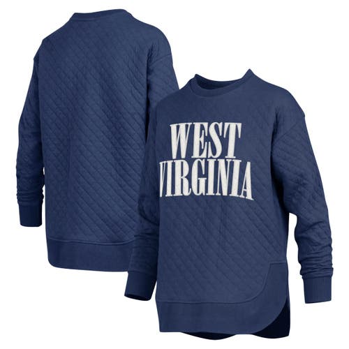 Pressbox Navy West Virginia Mountaineers Quilted Long Sleeve Pullover Sweatshirt