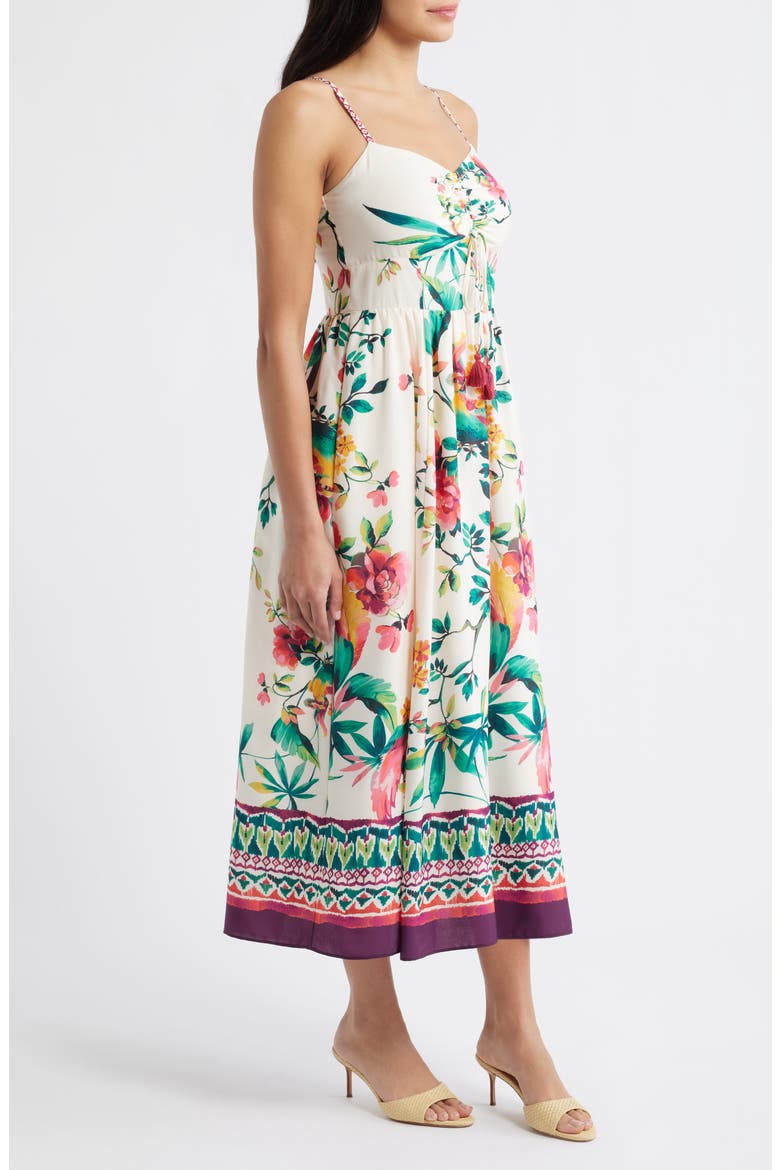 Floral Border Print Midi Dress, Alternate, color, IVORY MULT