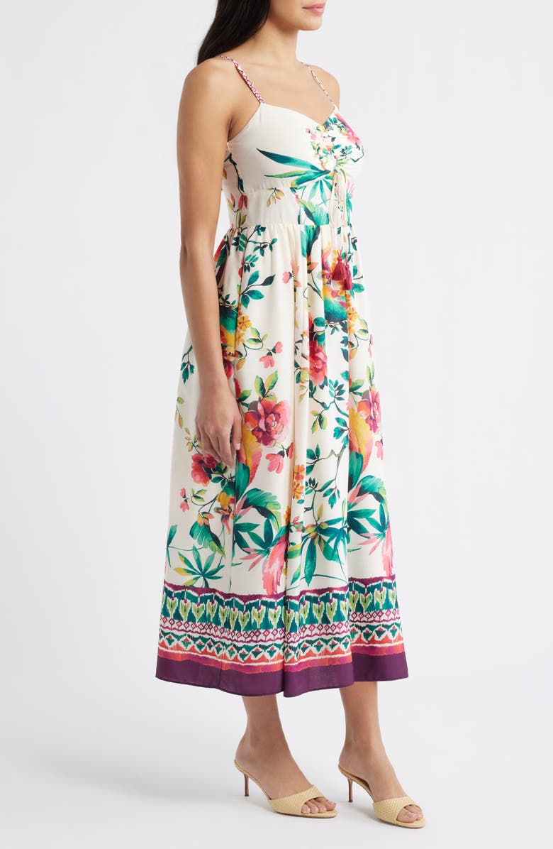 Eliza J Floral Border Print Midi Dress, Alternate, color, Ivory Mult
