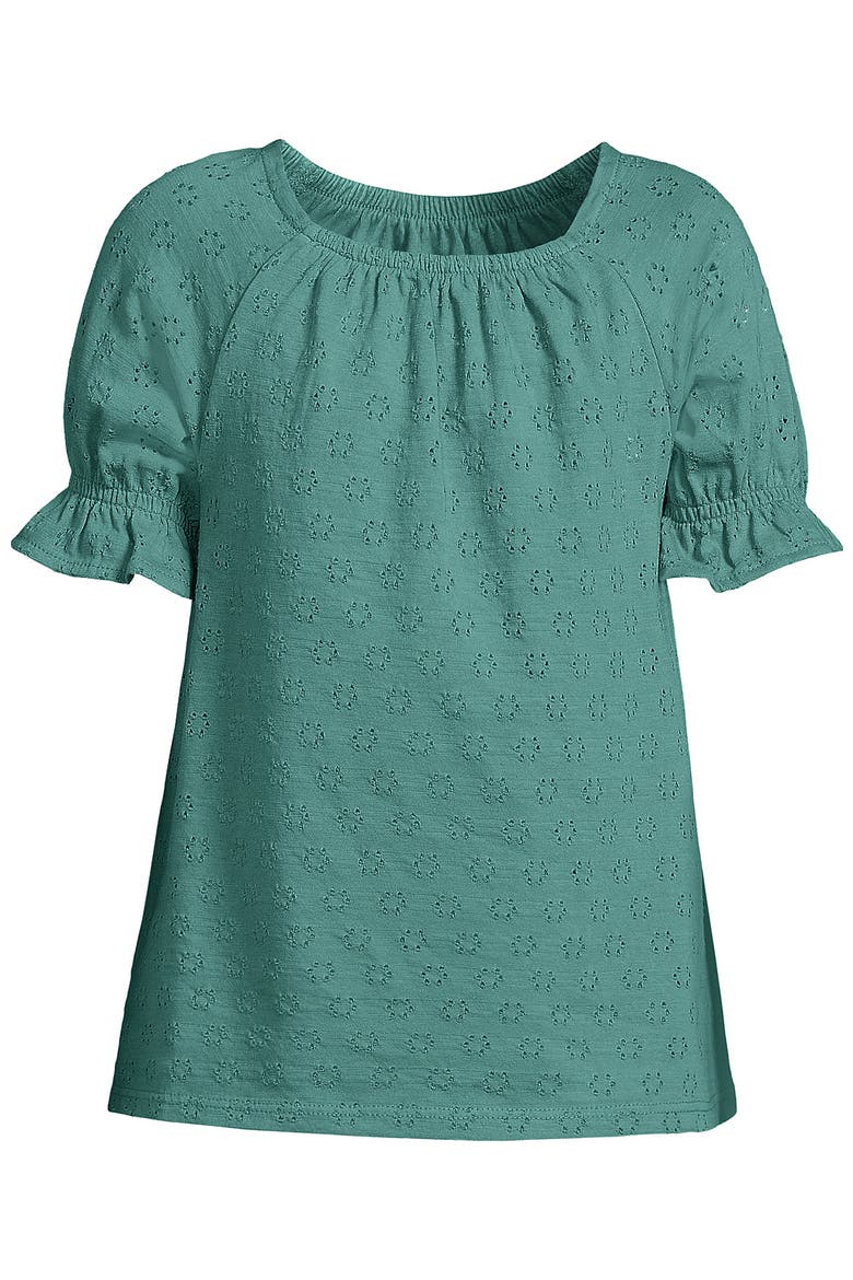 Girls Plus Short Sleeve Eyelet Ruffle Sleeve Top, Alternate, color, Teal Shadow
