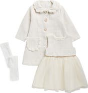 BLUEBERI boulevard Kids' Boucle Coat, Dress & Tights Set