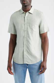 Nordstrom Stripe Short Sleeve Linen Button-Up Shirt