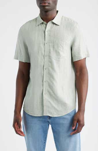 Nordstrom Stripe Short Sleeve Linen Button-Up Shirt