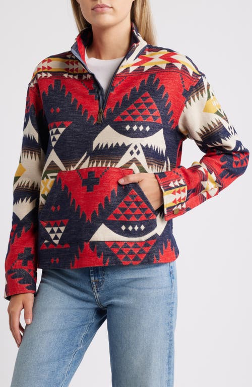 Pendleton Nehalem Print Cotton Chamois Half-Zip Pullover in Nehalem Navy/Red Multi 