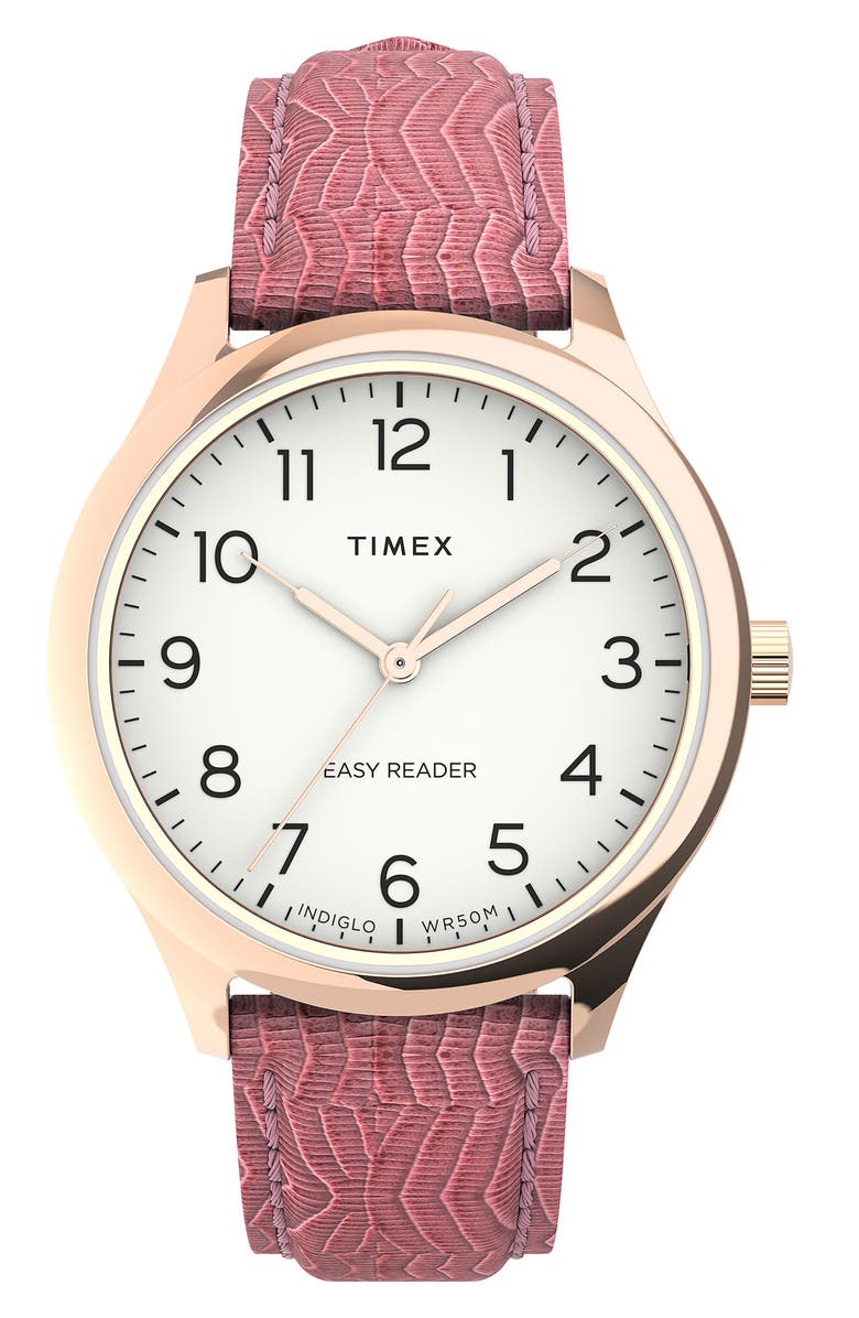 Timex<sup>®</sup> Easy Reader Gen1 Leather Strap Watch, 32mm, Main, color, 