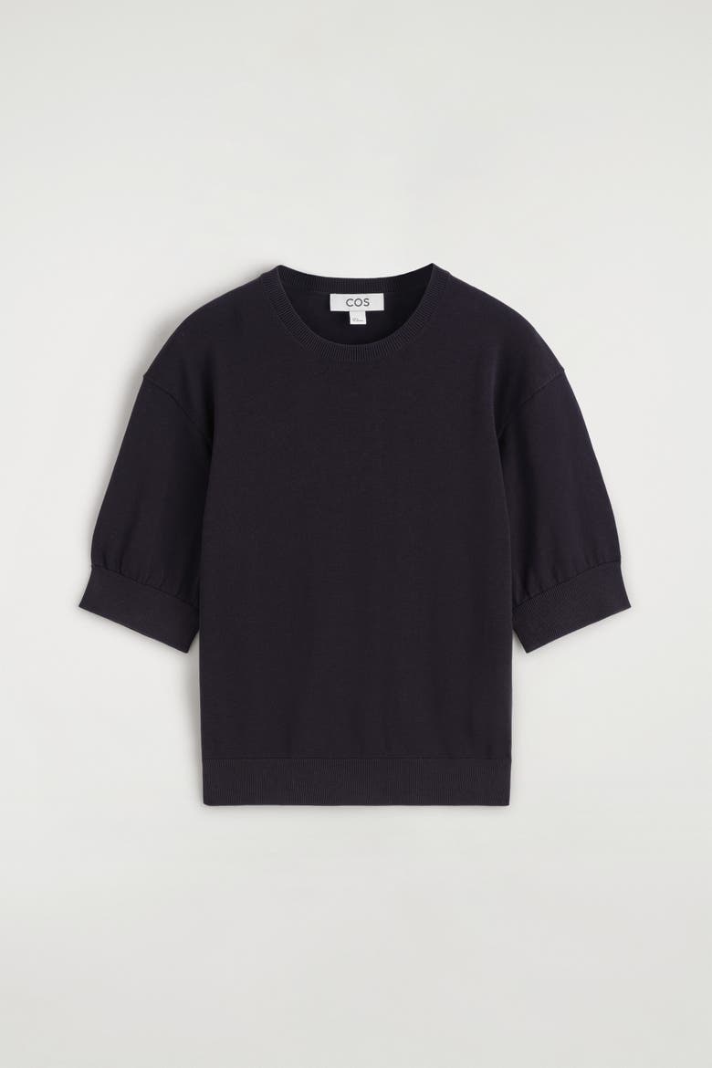 Knitted Cotton T-shirt, Alternate, color, NAVY