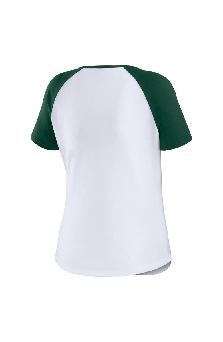 WEAR by Erin Andrews Women's WEAR by Erin Andrews White Miami Hurricanes Baseball Logo Raglan Henley T-Shirt, Alternate, color, White