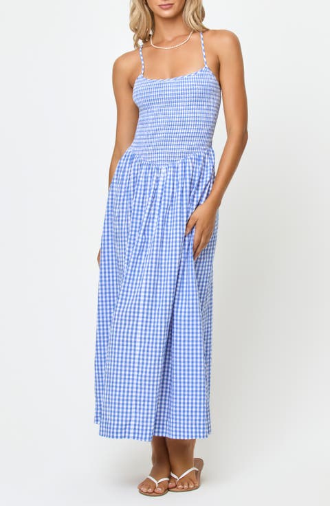 Misha Smocked Bodice Cover-Up Cotton Maxi Dress