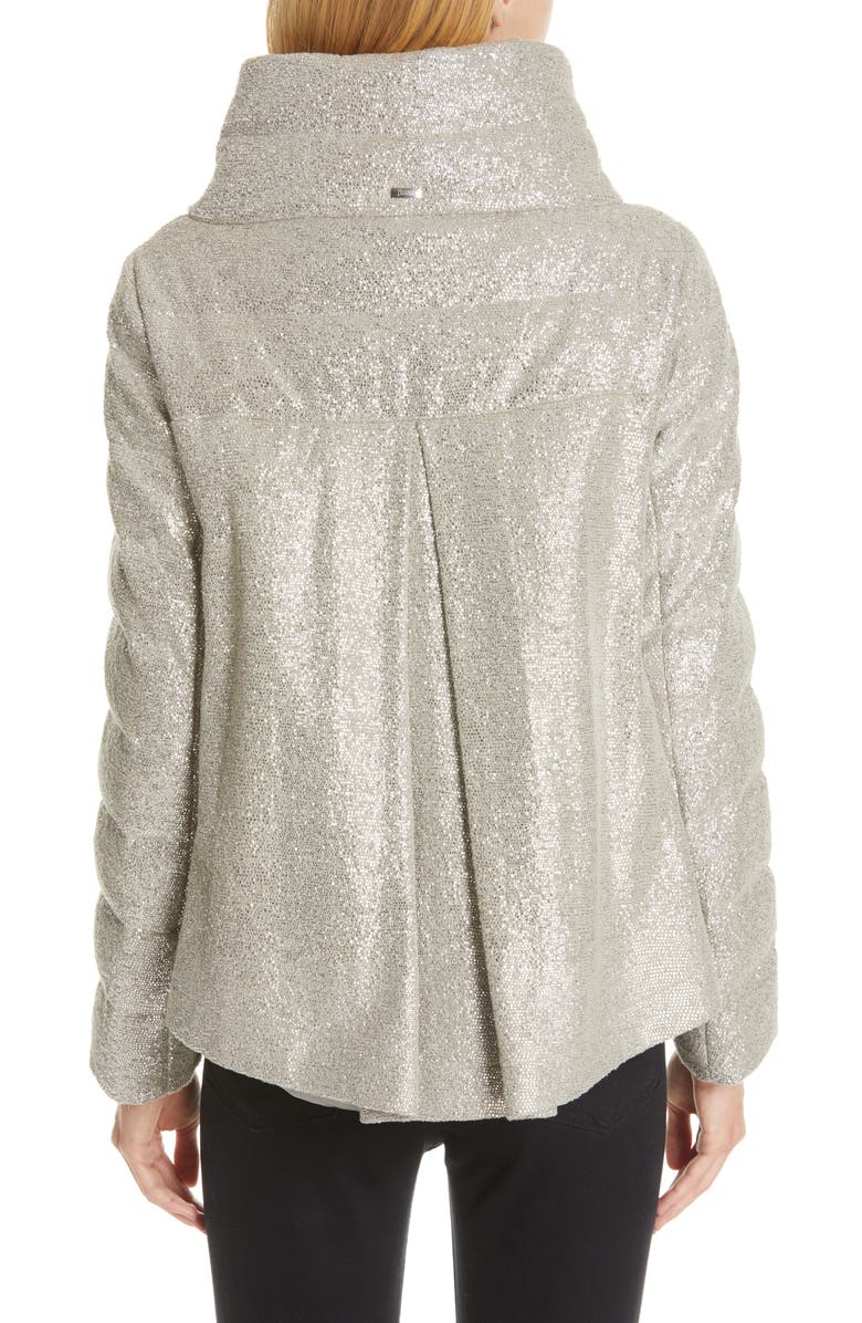 Herno Pleat Back Quilted Down Sparkle Knit Jacket, Alternate, color,