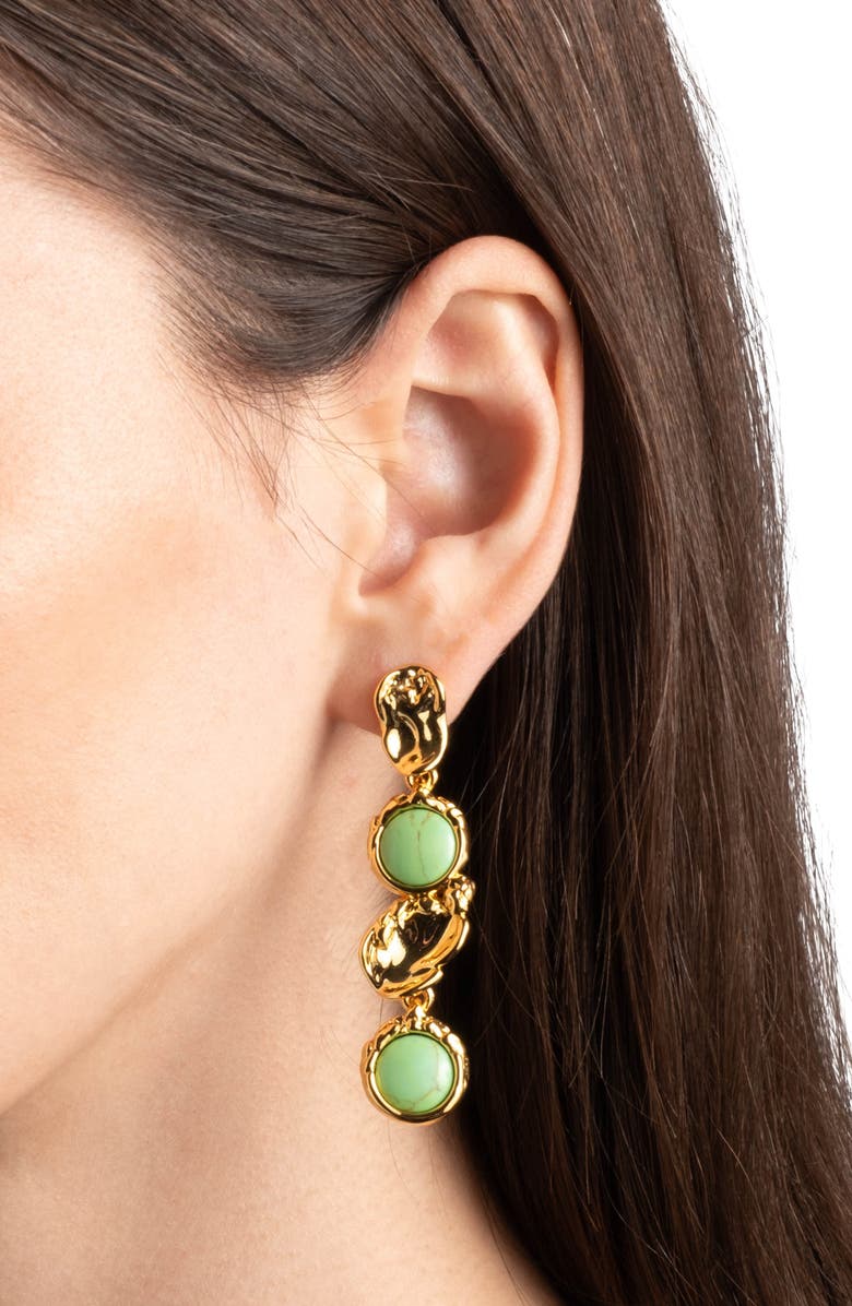 Alexis Bittar Brut Reconstituted Turquoise Coin Linear Drop Earrings, Alternate, color, Green/ Gold