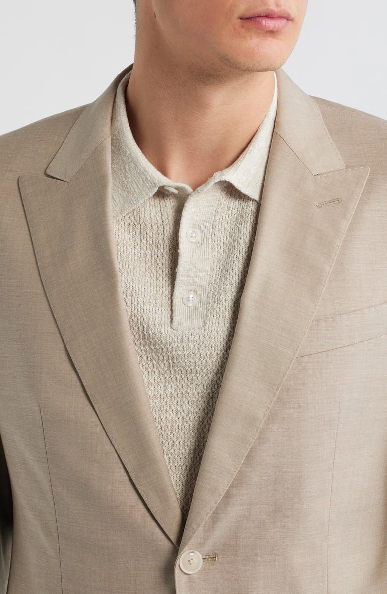BOSS Huge Slim Fit Peak Lapel Wool Blend Mélange Suit, Alternate, color, Light Beige