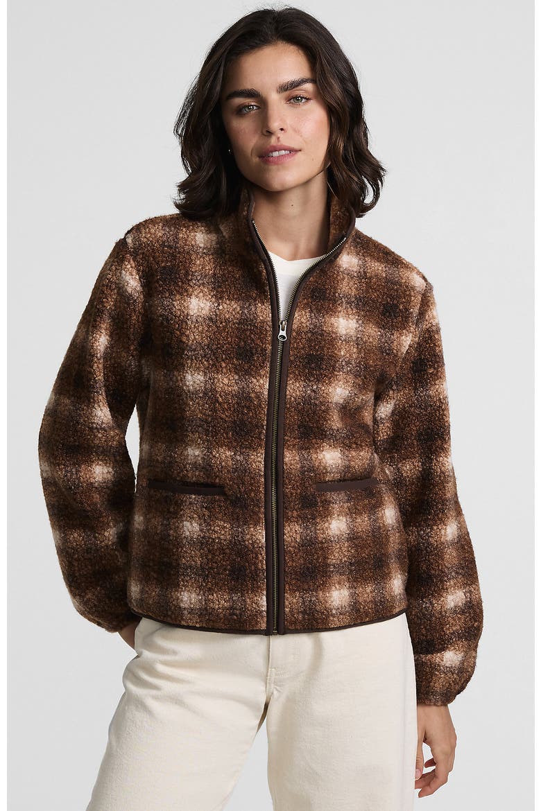 Boucle Fleece Jacket, Main, color, Rich Coffee Tonal Plaid