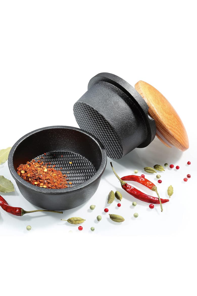 Cast Iron Spice Grinder Set, Herb and Seed Grinder, 5.4" Diameter, Alternate, color, Black