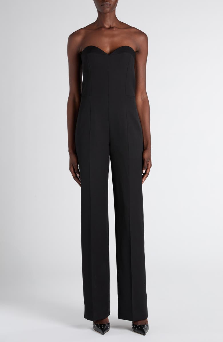 McQueen Strapless Wool Corset Jumpsuit, Main, color, Black