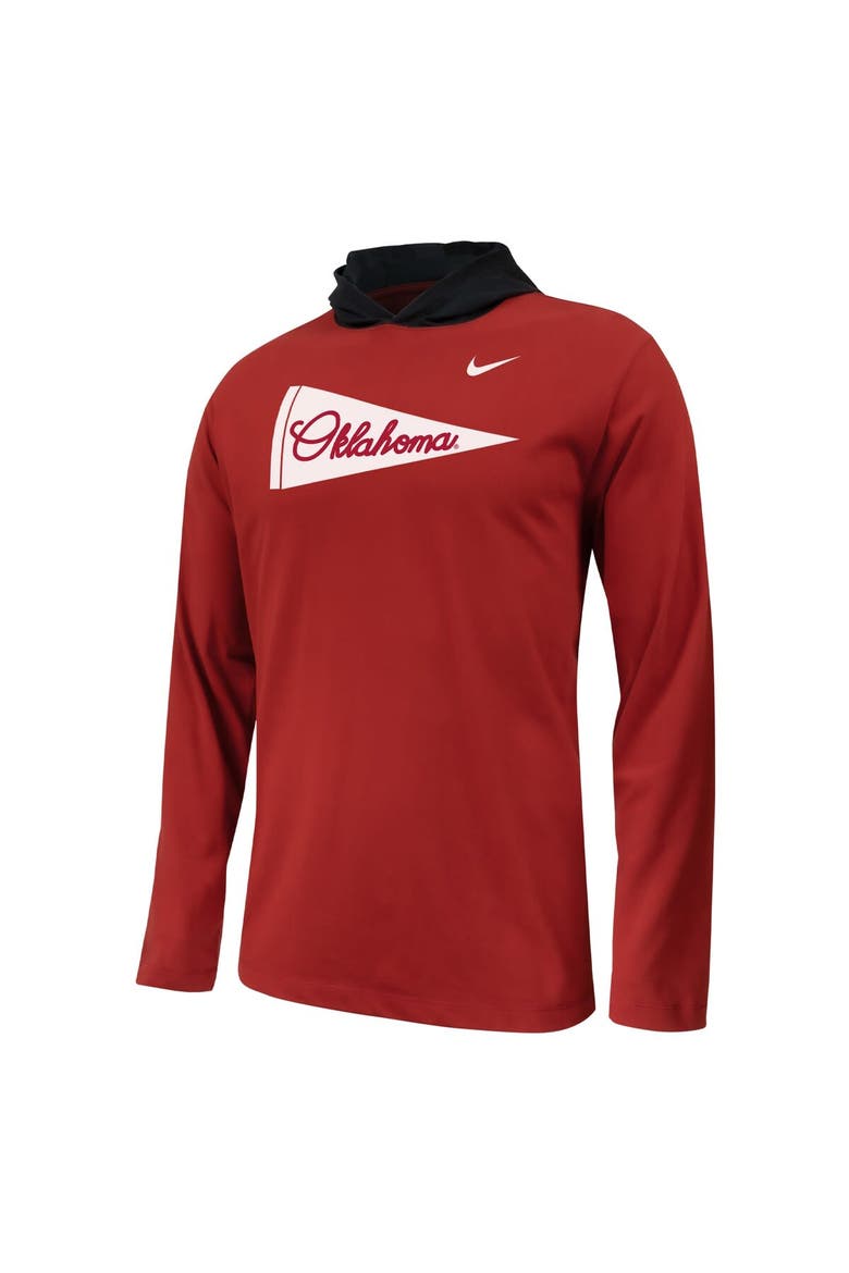 Youth Nike Crimson Oklahoma Sooners Sideline Performance Long Sleeve Hoodie T-Shirt, Alternate, color, Crimson