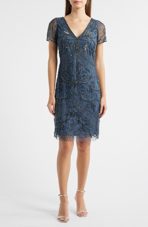 Beaded Double V-Neck Dress