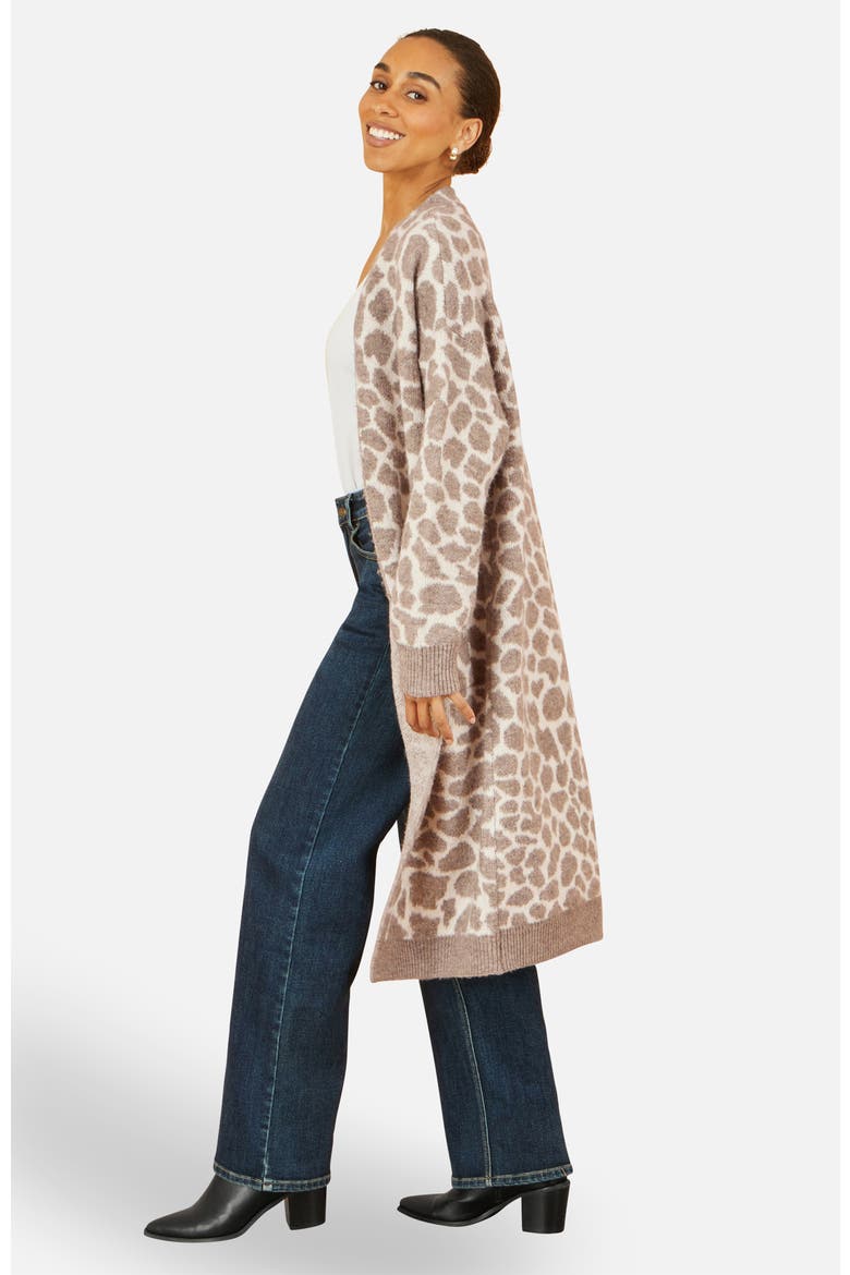 Animal Print Intarsia Long Cardigan, Alternate, color, Beige
