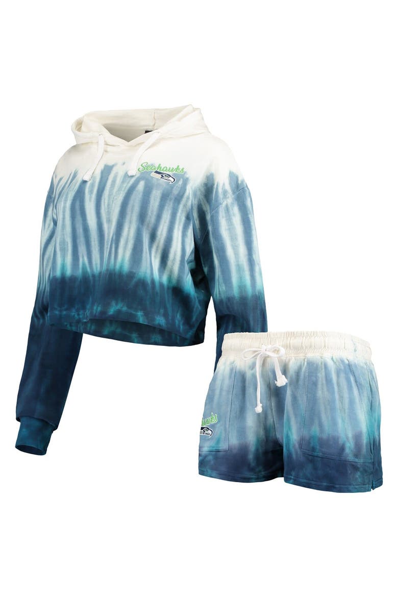 Women's FOCO College Navy/White Seattle Seahawks Dip-Dye Crop Pullover Hoodie & Shorts Set, Alternate, color, Navy