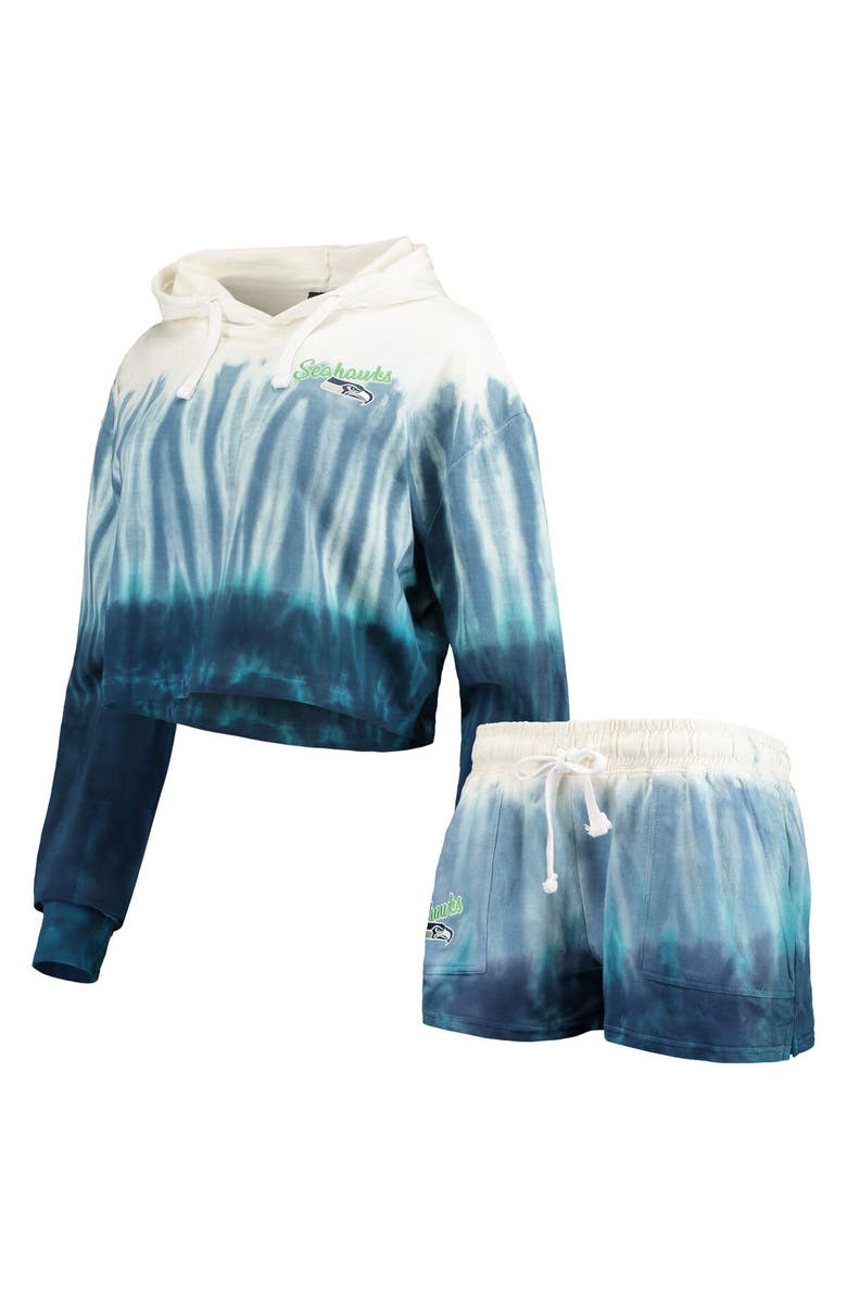 FOCO Women's FOCO College Navy/White Seattle Seahawks Dip-Dye Crop Pullover Hoodie & Shorts Set, Alternate, color, 