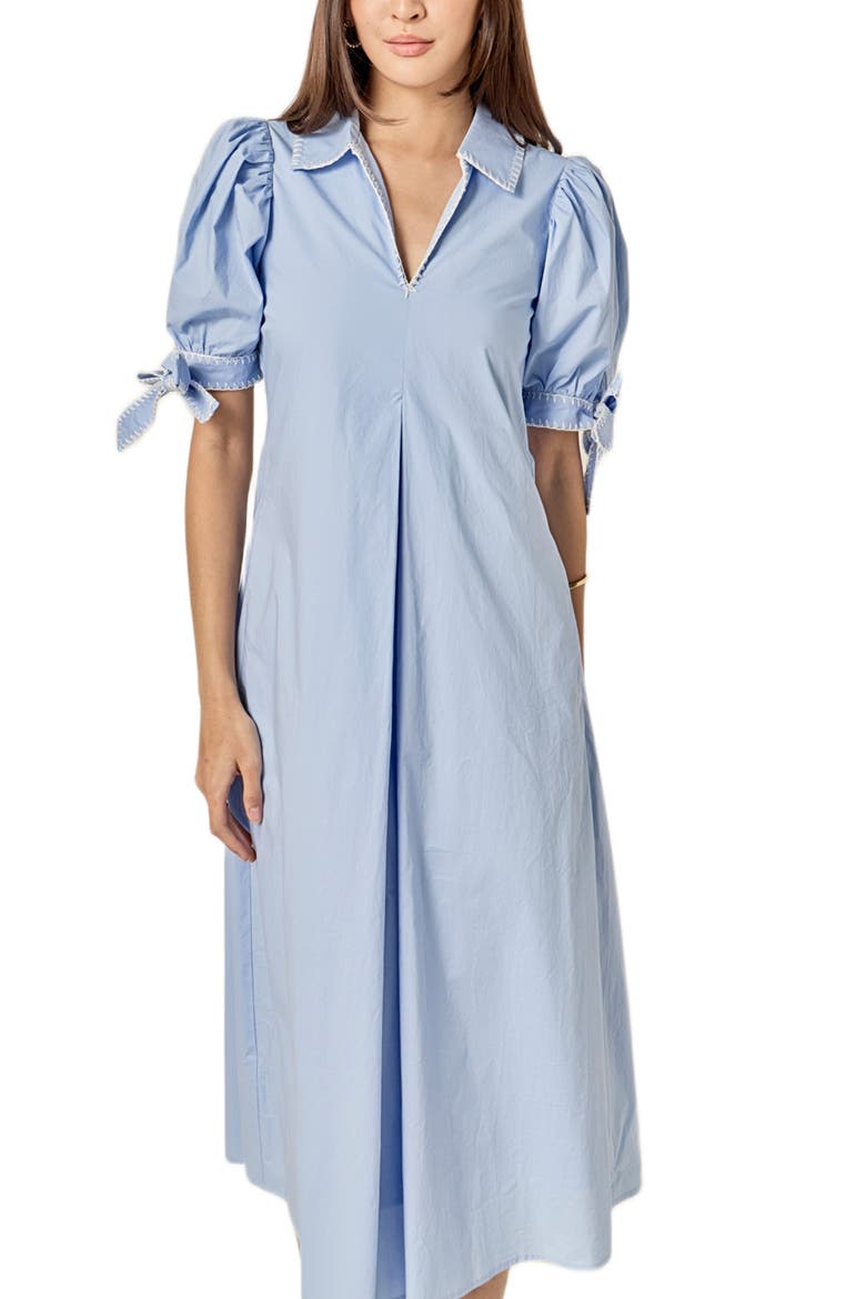 Contrast Stitch A-Line Midi Dress, Alternate, color, POWDER BLUE