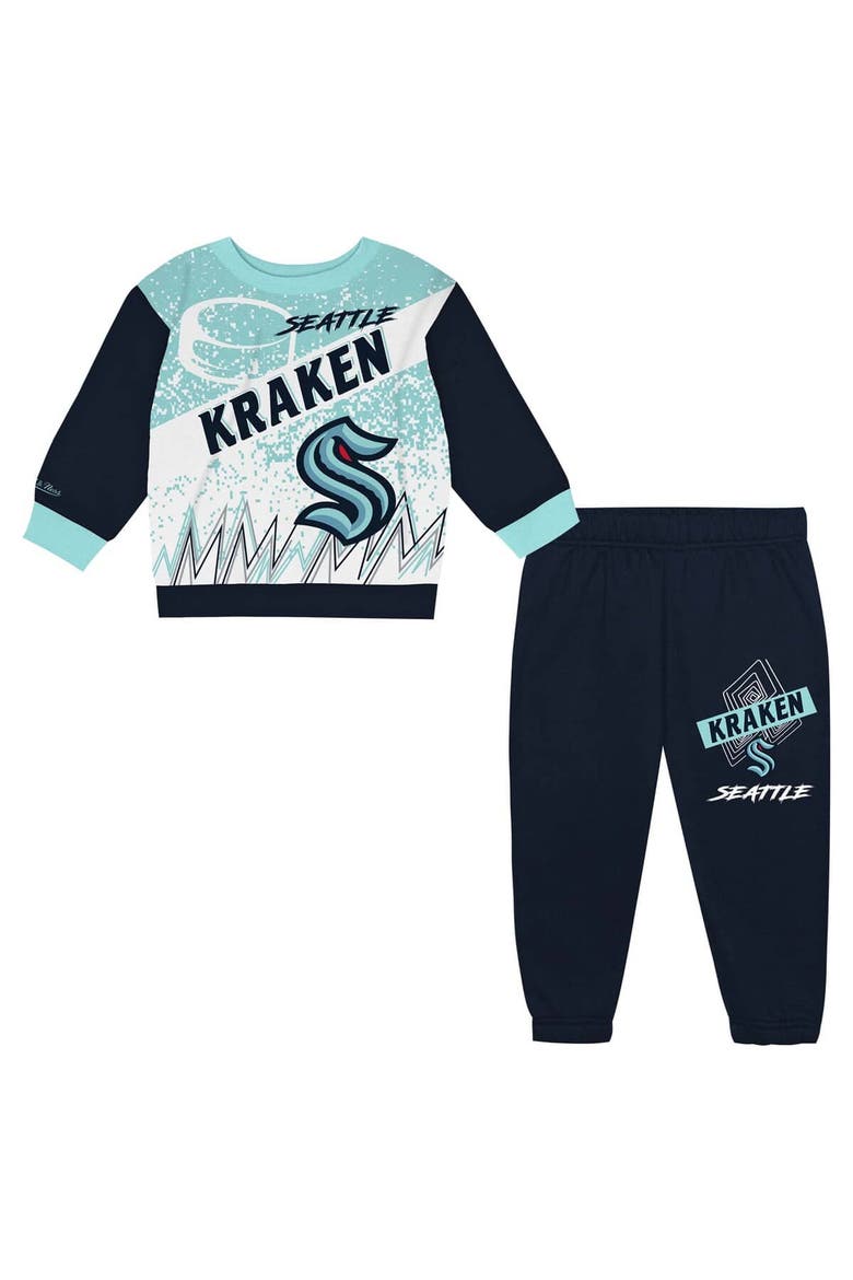 Toddler Mitchell & Ness Seattle Kraken Two-Piece Oversized Block Buster Fleece Sweatshirt & Pants SetSet, Main, color, Navy