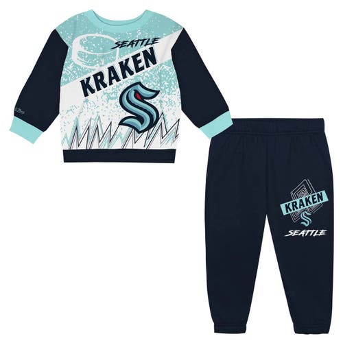 Mitchell & Ness Kids' Toddler  Seattle Kraken Two-piece Oversized Block Buster Fleece Sweatshirt & Pants Se In Blue