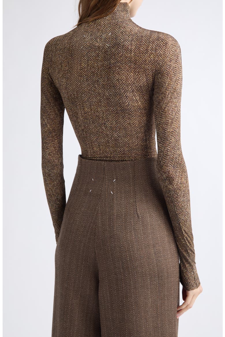 Printed Herringbone Bodysuit, Alternate, color, BROWN
