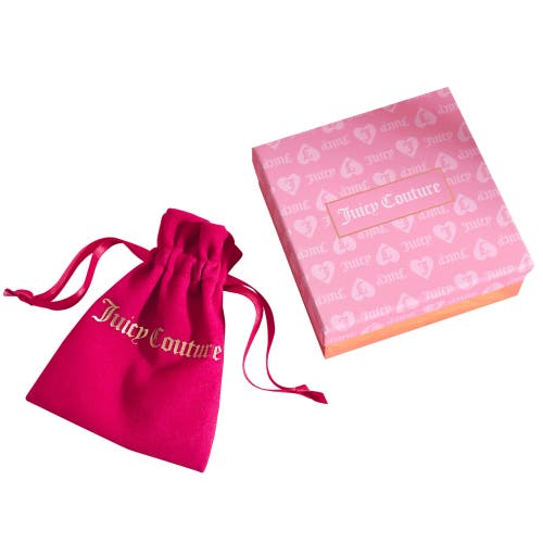 Juicy Couture Crystal Heart Drop Script Logo Earrings In Gold