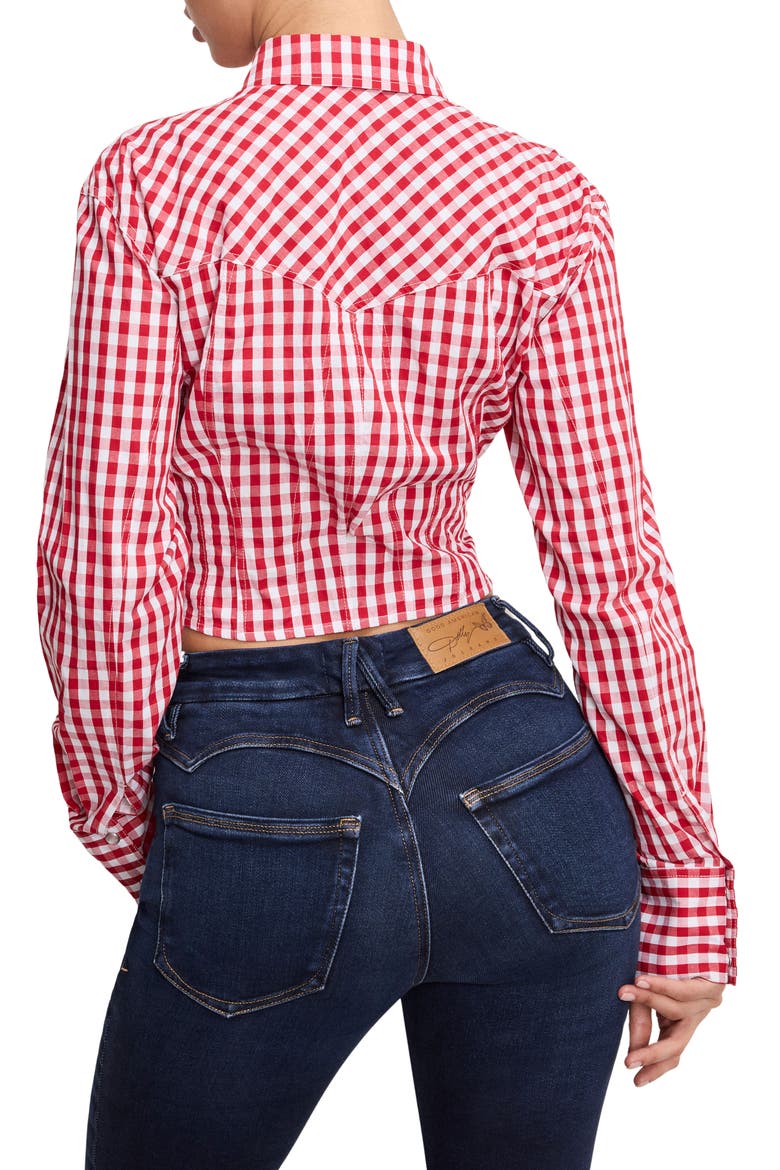 Dolly Country Corset Shirt, Alternate, color, CRIMSON AND WHITE GINGHAM