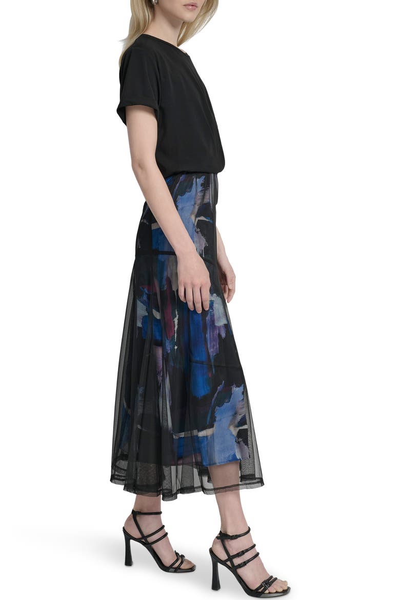 Print Skirt Mixed Media Dress, Alternate, color, BLUE BRUSH